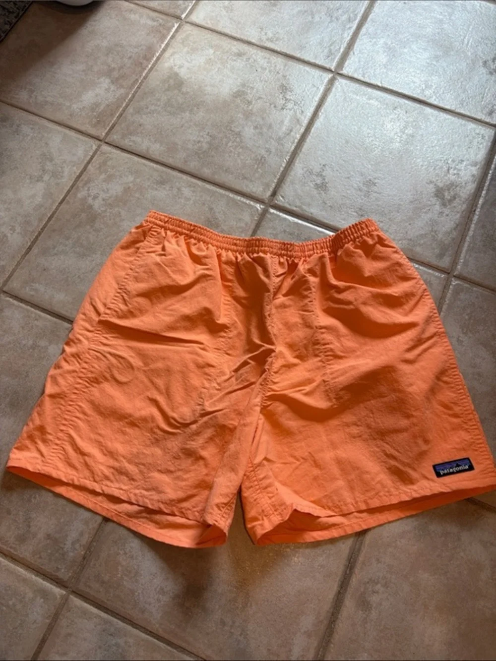 Patagonia Orange Elastic Swim Shorts with Patch Logo